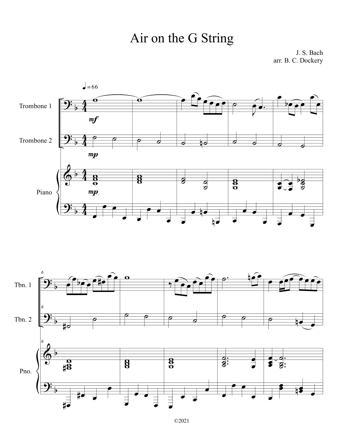 Air on the G String (Trombone Duet with Piano Accompaniment) (arr. B. C. Dockery)