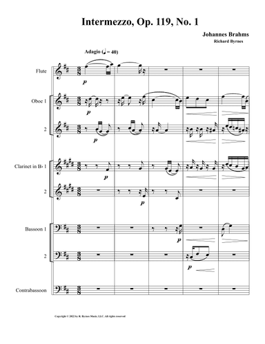 Johannes Brahms – Intermezzo, Op. 119, No. 1 (Woodwind Octet) (arr. Richard Byrnes)