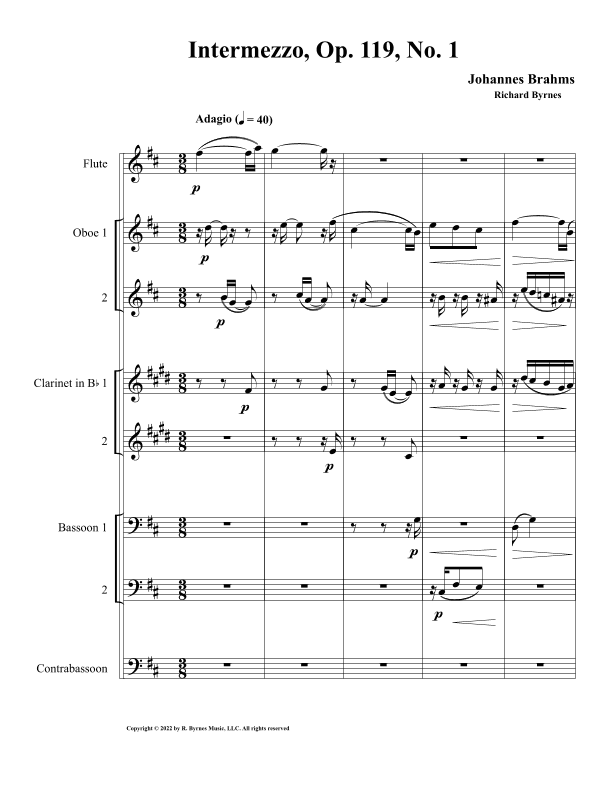 Johannes Brahms – Intermezzo, Op. 119, No. 1 (Woodwind Octet) (arr. Richard Byrnes)