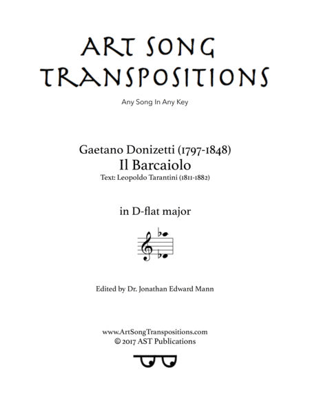 DONIZETTI: Il barcaiolo (transposed to D-flat major) (arr. ArtSongTranspositions.com)