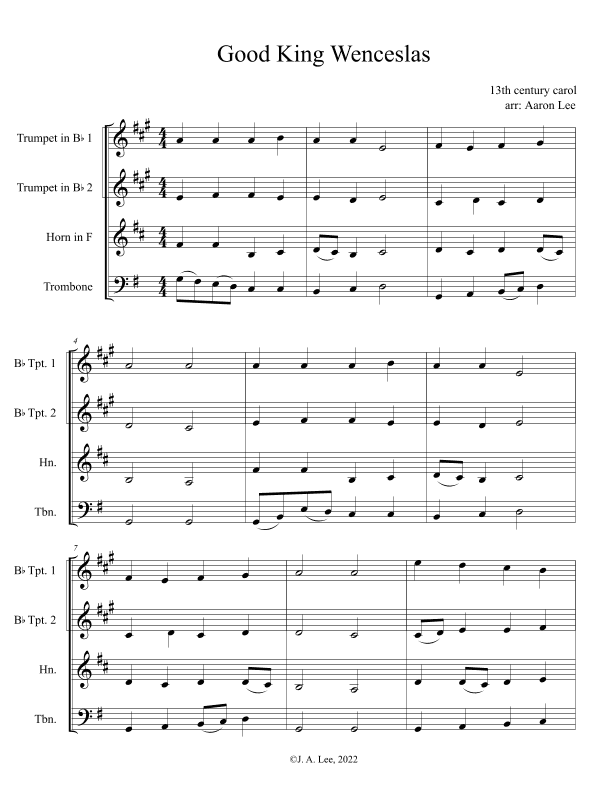 Good King Wenceslas (a chorale for brass quartet) (arr. Aaron Lee)