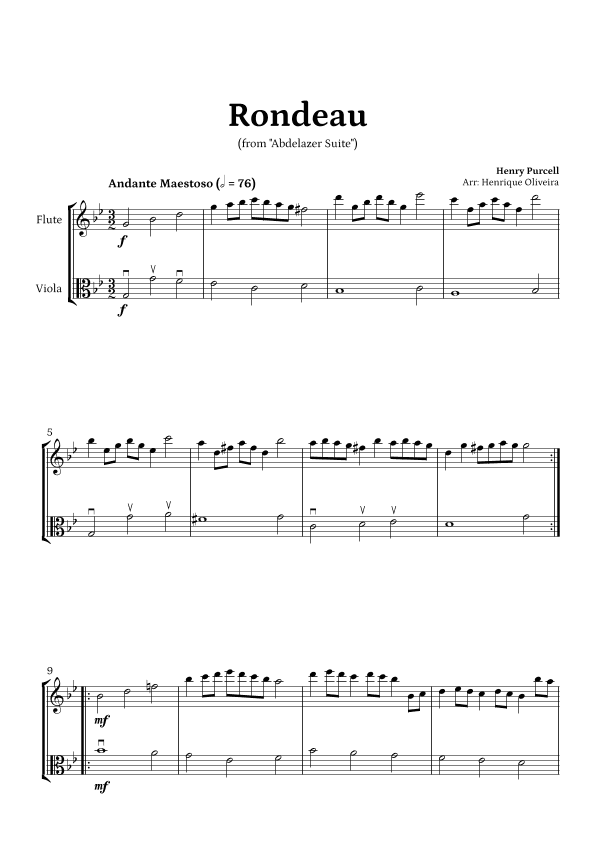 Rondeau from "Abdelazer Suite" by Henry Purcell - For Flute and Viola (G minor) (arr. Henrique Oliveira)