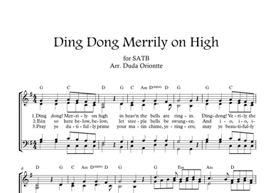 Ding Dong Merrily on High  (SATB - G major - 2 staff - with chords - no piano) (arr. Duda Oriontte)