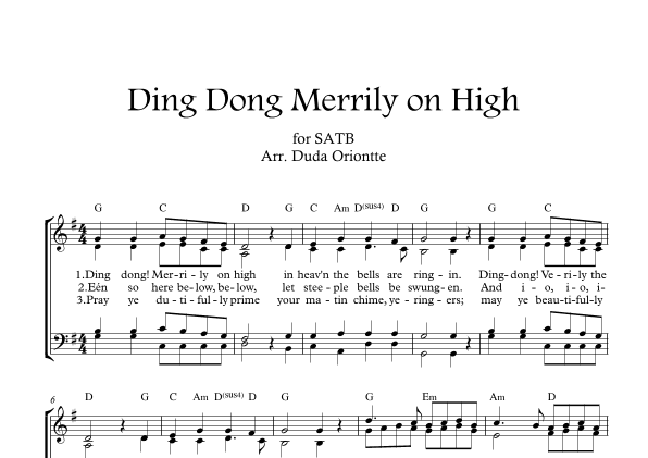 Ding Dong Merrily on High  (SATB - G major - 2 staff - with chords - no piano) (arr. Duda Oriontte)