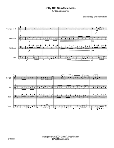 JOLLY OLD SAINT NICHOLAS for unaccompanied BRASS QUARTET (arr. Glen Poehlmann)