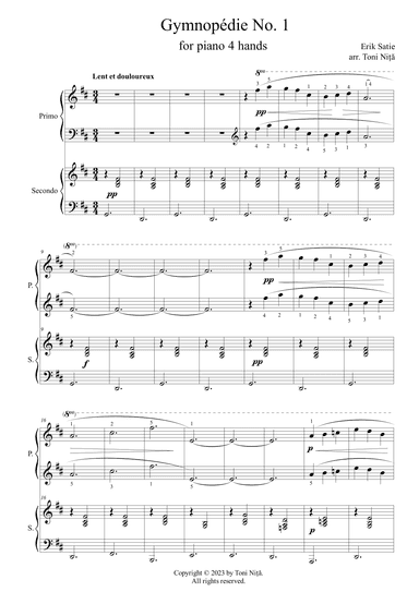 Erik Satie - Gymnopédie No. 1 (piano 4 hands) (arr. Toni Nita)