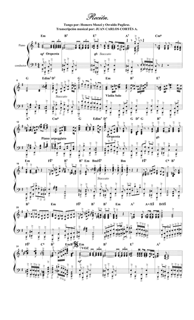 Recién. Tango por: Homero Manzi  (Homero Nicolás Manzione Prestera) y Osvaldo (Pedro) Pugliese (arr. Juan Carlos Cortés A.)