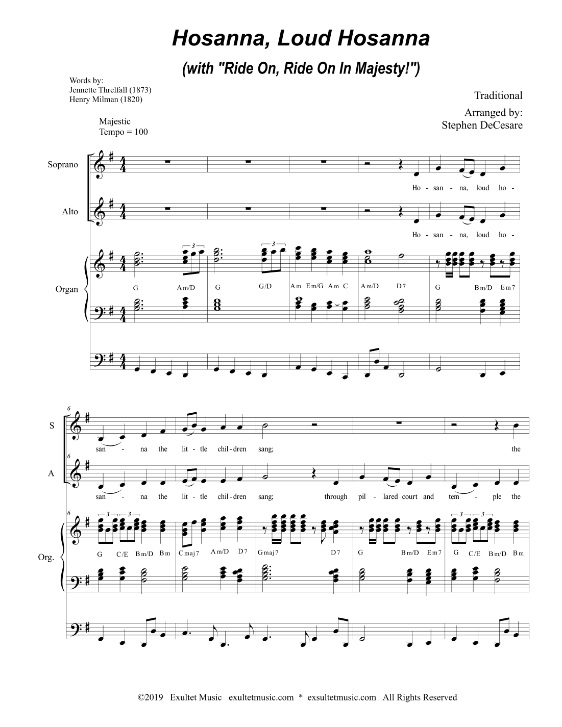 Hosanna, Loud Hosanna (with "Ride On, Ride On In Majesty!") (Duet for Soprano & Alto Solo - Organ) (arr. Stephen DeCesare)