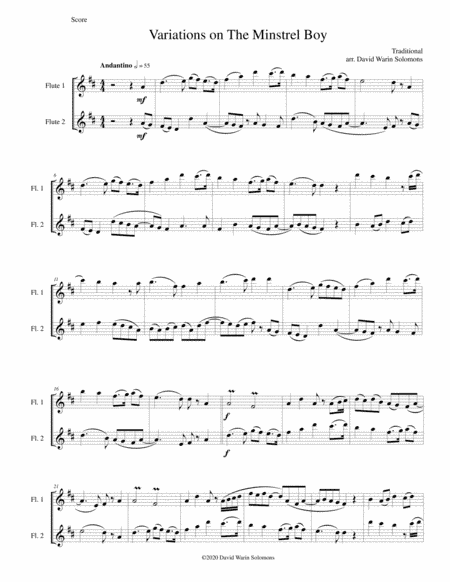 Variations on The Minstrel Boy for 2 flutes (arr. David Warin Solomons)