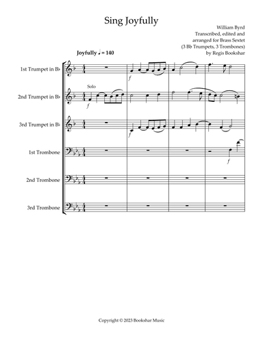 Sing Joyfully (Eb) (Brass Sextet) (3 Trp, 3 Trb) (arr. Regis Bookshar)