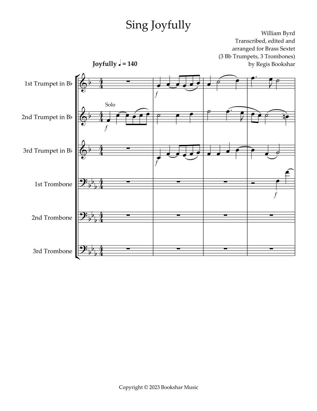 Sing Joyfully (Eb) (Brass Sextet) (3 Trp, 3 Trb) (arr. Regis Bookshar)