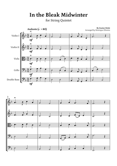In the Bleak Midwinter (String Quintet) - Beginner Level (arr. Henrique Oliveira)