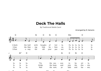 Deck The Halls (Key of C Major) (arr. R. Salvario)