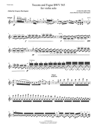 Toccata And Fugue for solo violin BWV 565 (in d minor) (arr. Gregory Harrington)