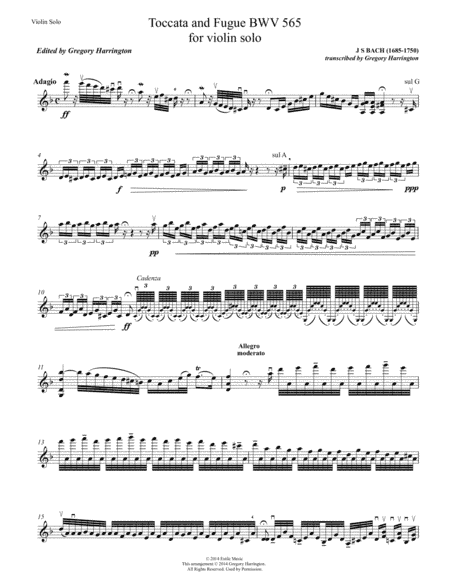 Toccata And Fugue for solo violin BWV 565 (in d minor) (arr. Gregory Harrington)