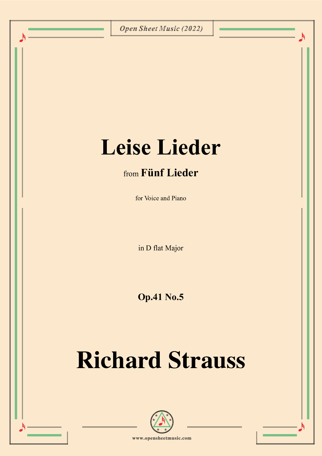Richard Strauss-Leise Lieder,in D flat Major,Op.41 No.5 (arr. OSM Press)