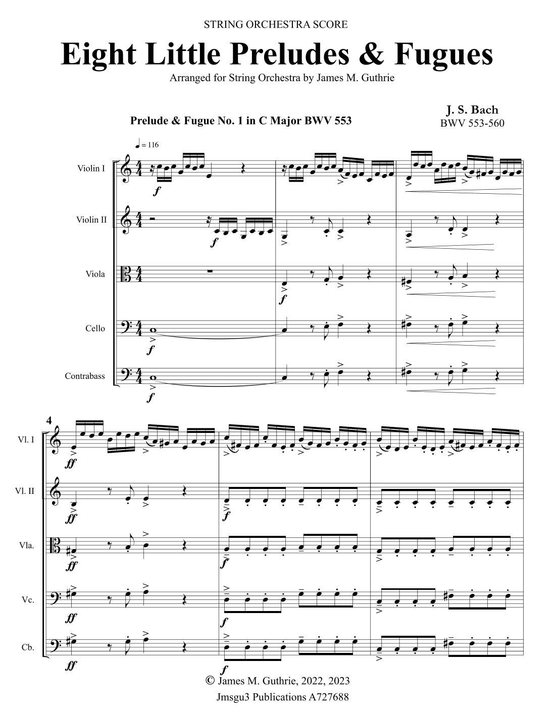 Bach: Eight Little Preludes & Fugues BWV 553-560 for String Orchestra (arr. James M. Guthrie)