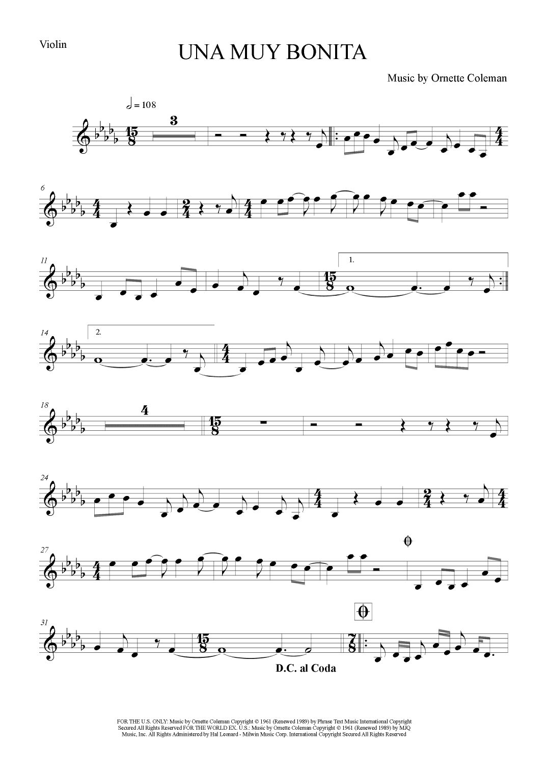 Una Muy Bonita (arr. The Sheet Music Library)