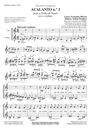 Acalanto (Berceuse) n.3 for voice and violin