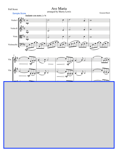 Ave Maria - Bach-Gounod, String Quartet, Intermediate Level for 2 violins, viola and cello (arr. Sherry Lewis)