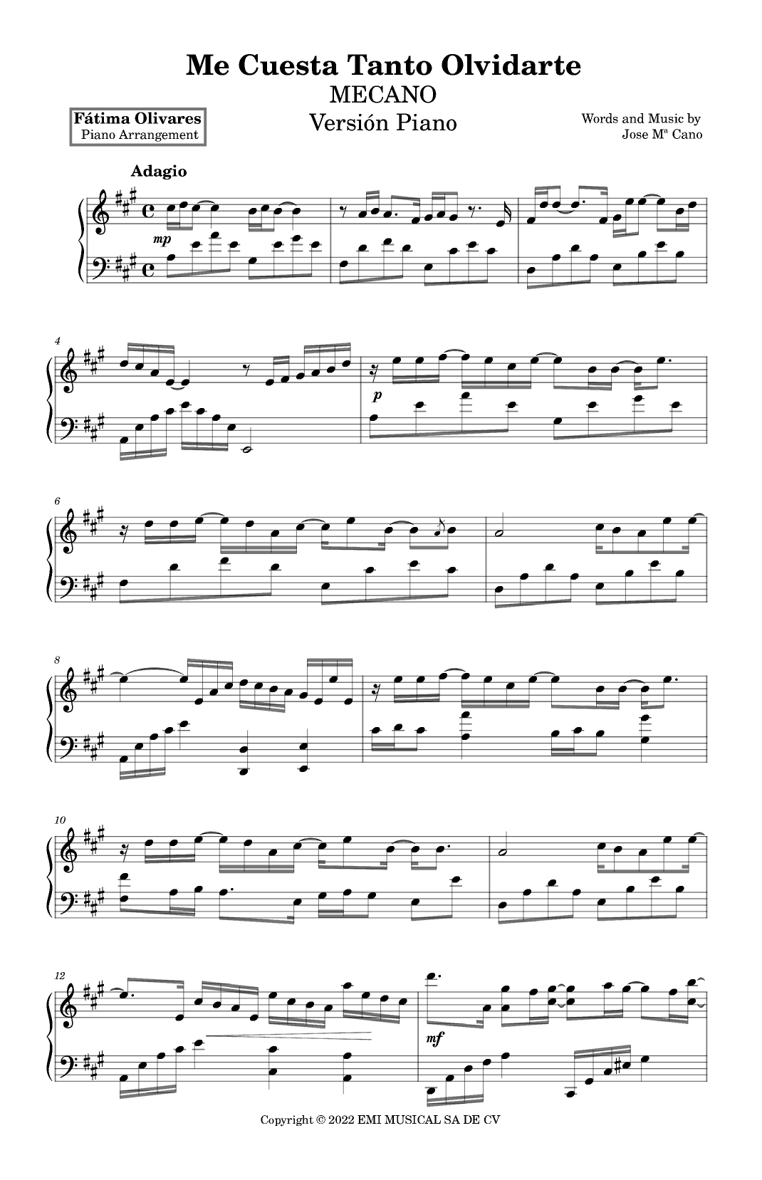 Me Cuesta Tanto Olivdarte (arr. Fátima Olivares Gómez)