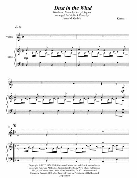 Dust In The Wind (arr. James M. Guthrie, ASCAP)