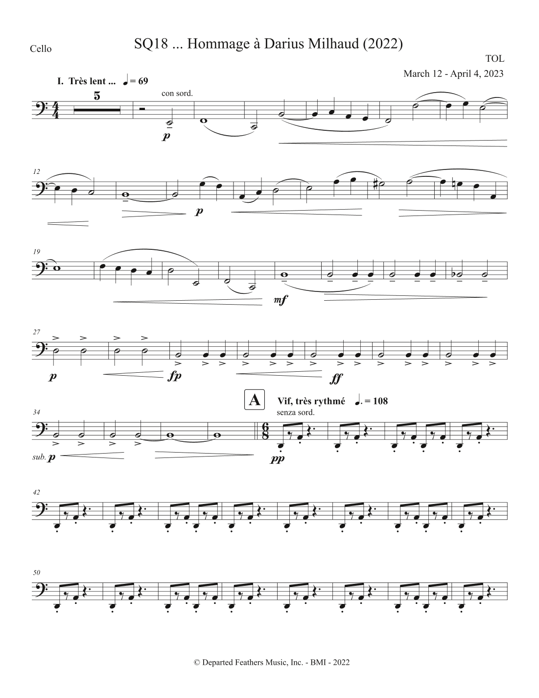 SQ18 ... Hommage à Darius Milhaud (2023) Cello part