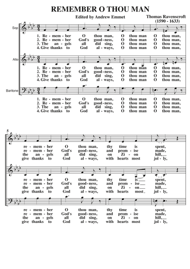 Remember O Thou Man A Cappella SAB (arr. Edited by Andrew Emmet)