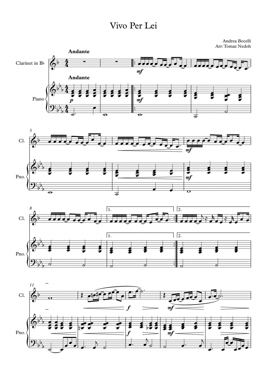 Vivo Per Lei (arr. Tomaz Nedoh)