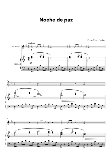 Franz Xaver Gruber - Noche de paz (for Clarinet in Bb and Piano) (arr. Cadenza Editions)
