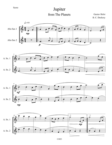 Jupiter (from The Planets) for Alto Sax Duet (arr. B. C. Dockery)