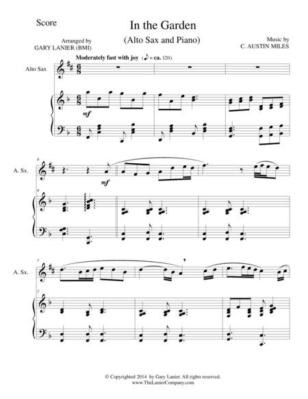 IN THE GARDEN (Alto Sax/Piano and Sax Part) (arr. Gary Lanier)