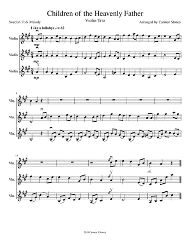 Children of the Heavenly Father -  Easy Violin Trio (arr. Carmen Stoney)