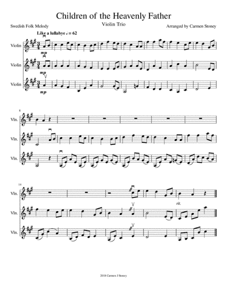 Children of the Heavenly Father -  Easy Violin Trio (arr. Carmen Stoney)