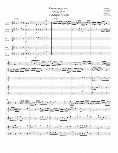 Concerto grosso, Op.6, no.4 (arrangement for 5 recorders) (arr. Gil Garty)