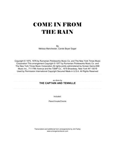 Come In From The Rain (arr. Jim Farley www.arrangementsone.com)