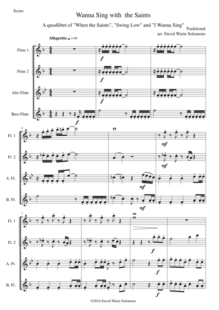 I wanna sing with the saints for flute quartet (arr. David Warin Solomons)