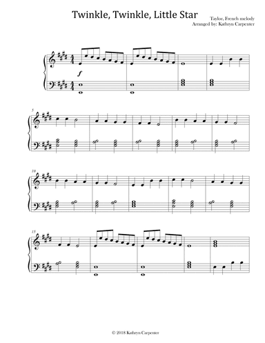 Twinkle, Twinkle, Little Star (Intermediate Piano, Level 3) (arr. Kathryn Carpenter)