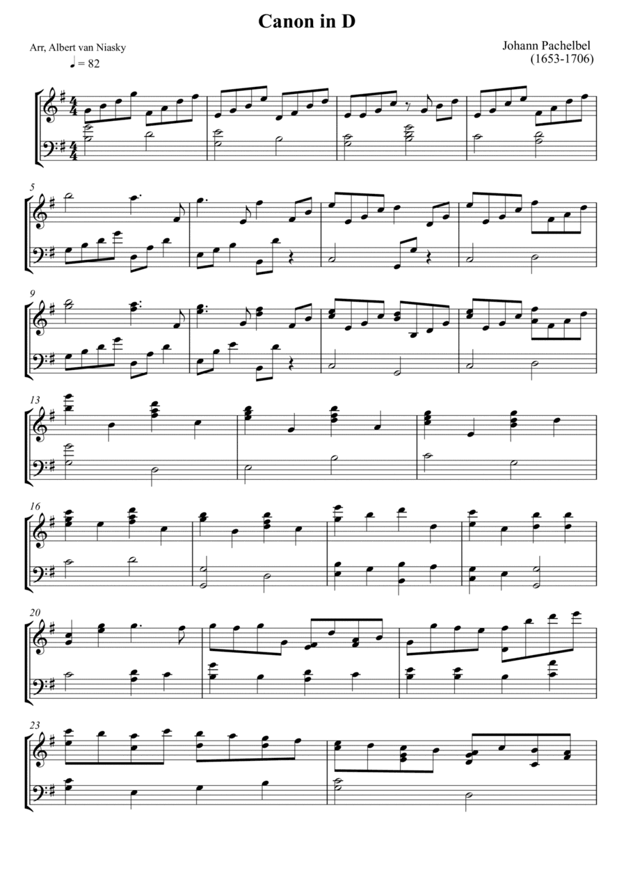Johann Pachelbel - Canon in D - G major key (arr. Albert van Niasky)