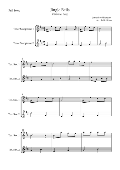 Jingle Bells (Christmas Song) for Tenor Saxophone Duo (arr. Fabio Britto)
