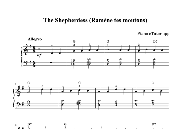 The Shepherdess (Ramene tes moutons) (folk song) - piano (arr. Piano eTutor app)