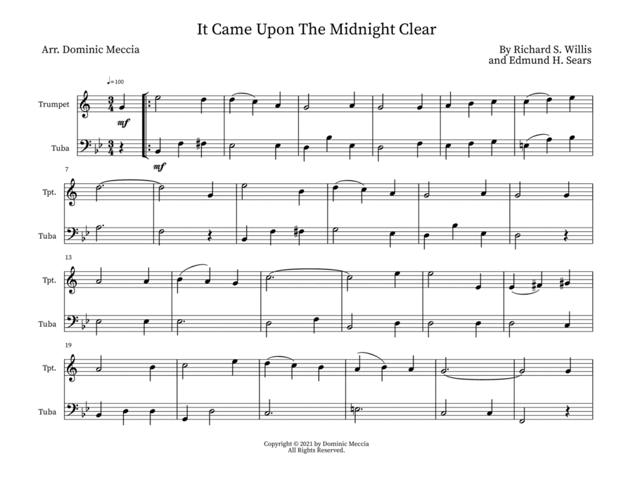 It Came Upon The Midnight Clear- Trumpet and Tuba Duet (arr. Dominic Meccia)