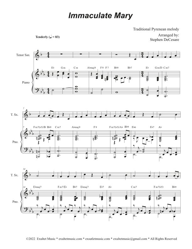 Immaculate Mary (Tenor Saxophone and Piano) (arr. Stephen DeCesare)