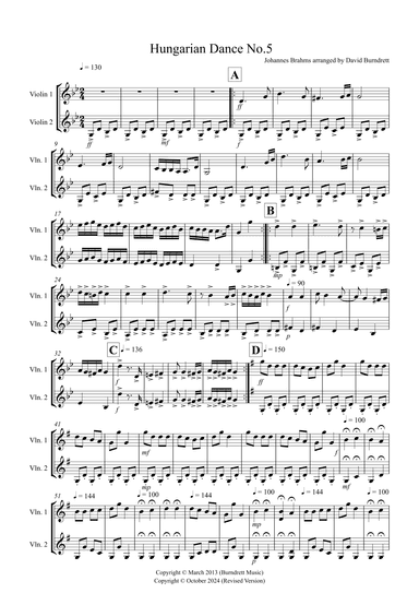 Hungarian Dance No.5 for Violin Duet (arr. David Burndrett)