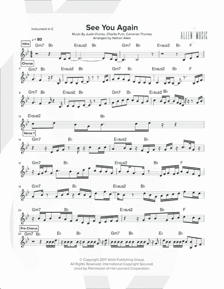 See You Again from FURIOUS 7 (arr. Nathan Allen)
