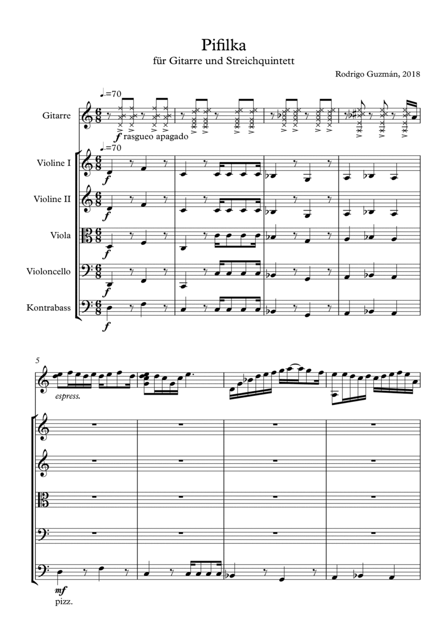 Pifilka - for Guitar and String Quintet