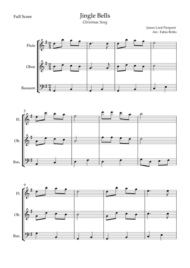 Jingle Bells (Christmas Song) for Woodwind Trio (arr. Fabio Britto)