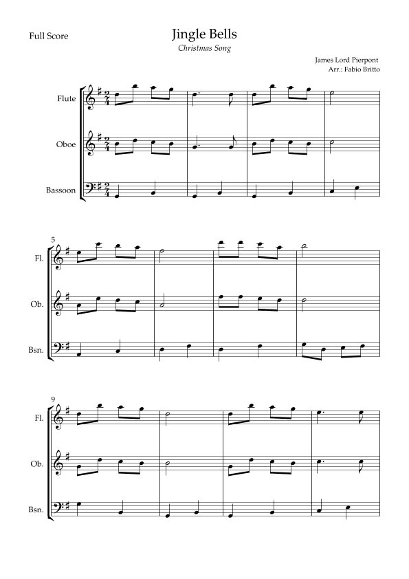 Jingle Bells (Christmas Song) for Woodwind Trio (arr. Fabio Britto)