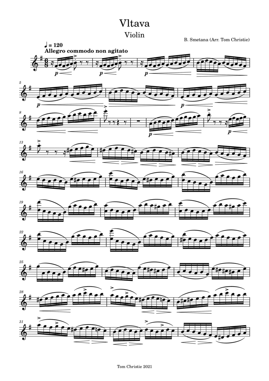 Vltava - Bedrich Smetana (violin part) (arr. Tom Christie)