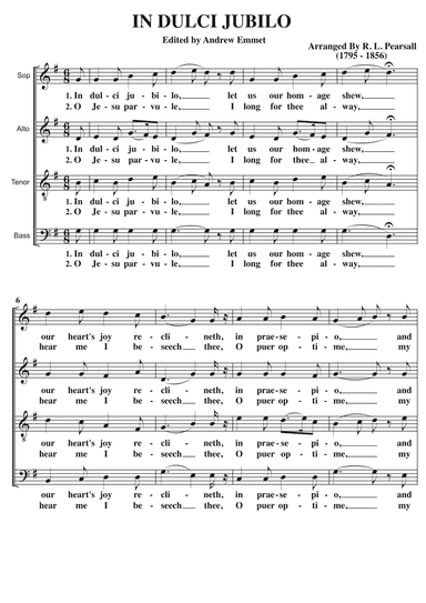 In Dulci Jubilo A Cappella SATB in G (arr. Edited by Andrew Emmet)